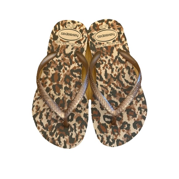 Havaianas Kids Leopard Print‎ Flip Flops Bronze Strap Size 13 Beach Pool - Picture 2 of 5